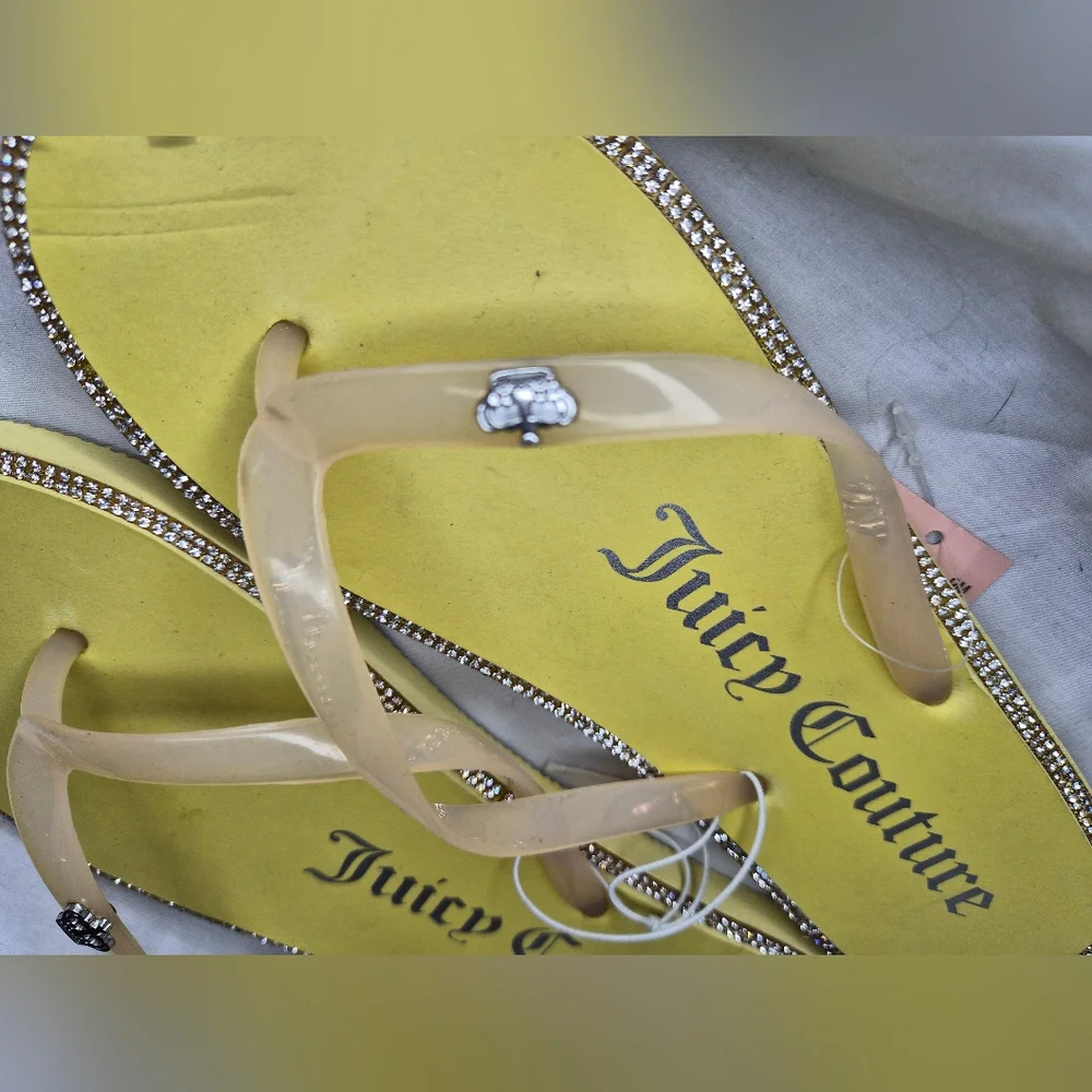 NWT Juicy Couture Yellow Flip Flops with Rhinestone Trim